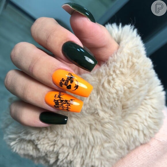Unha Decorada Laranja Com Preto