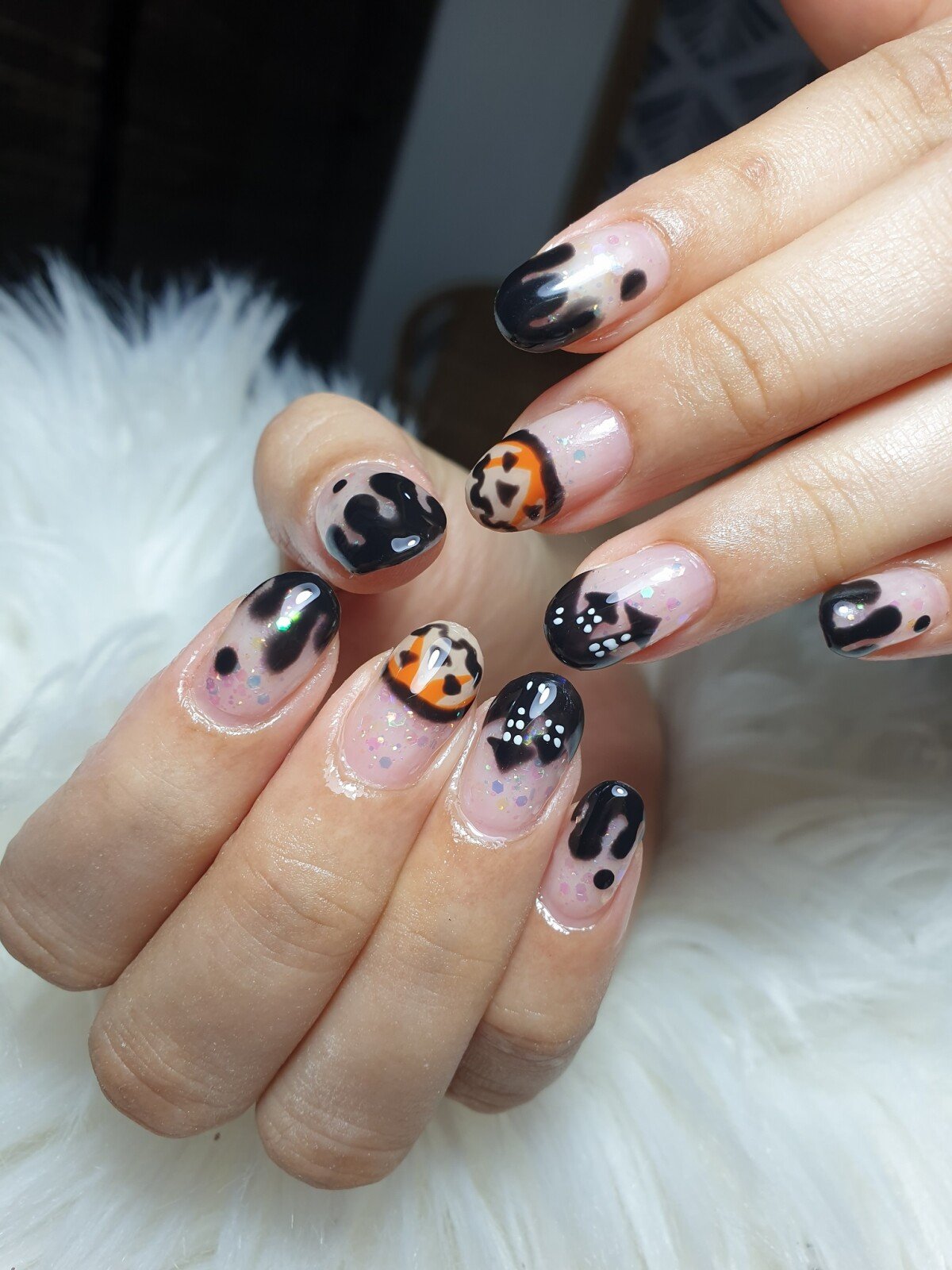 Unha Decorada Laranja Com Preto