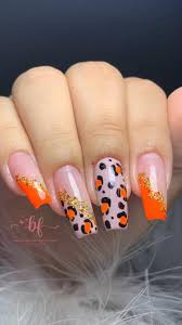 Unha Decorada Laranja Com Preto