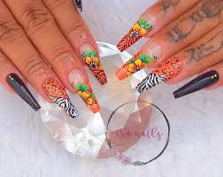 Unha Decorada Laranja Com Preto