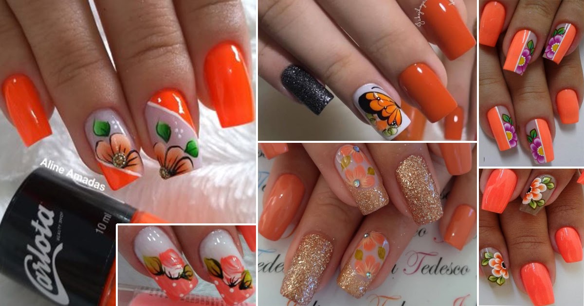 Unha Decorada Laranja Com Preto