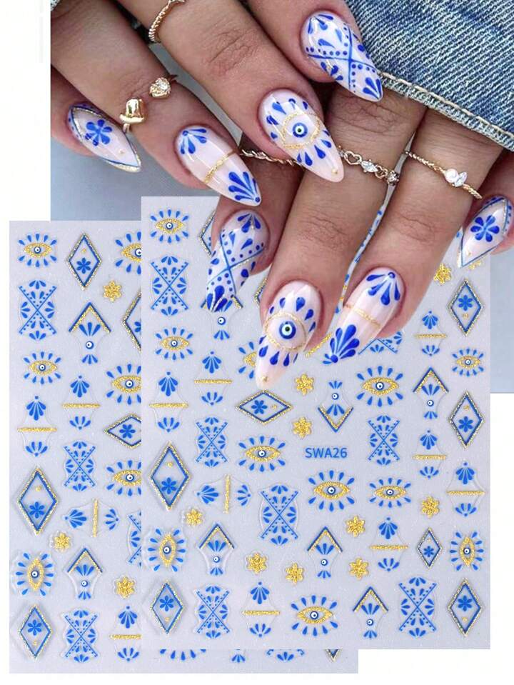 blue evil eye nail art
