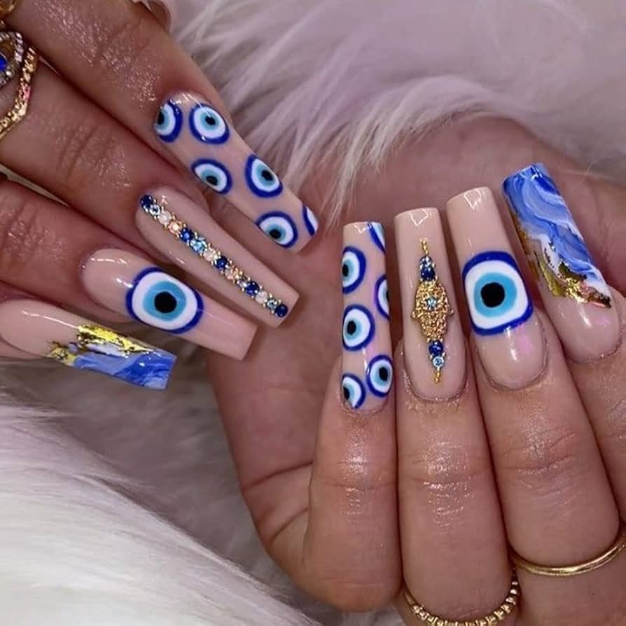 blue evil eye nail art