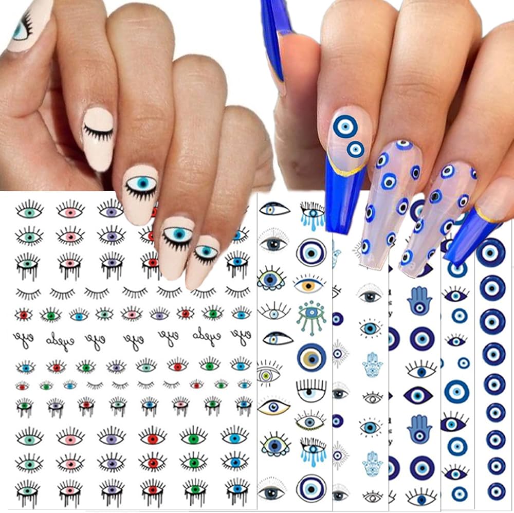blue evil eye nail art