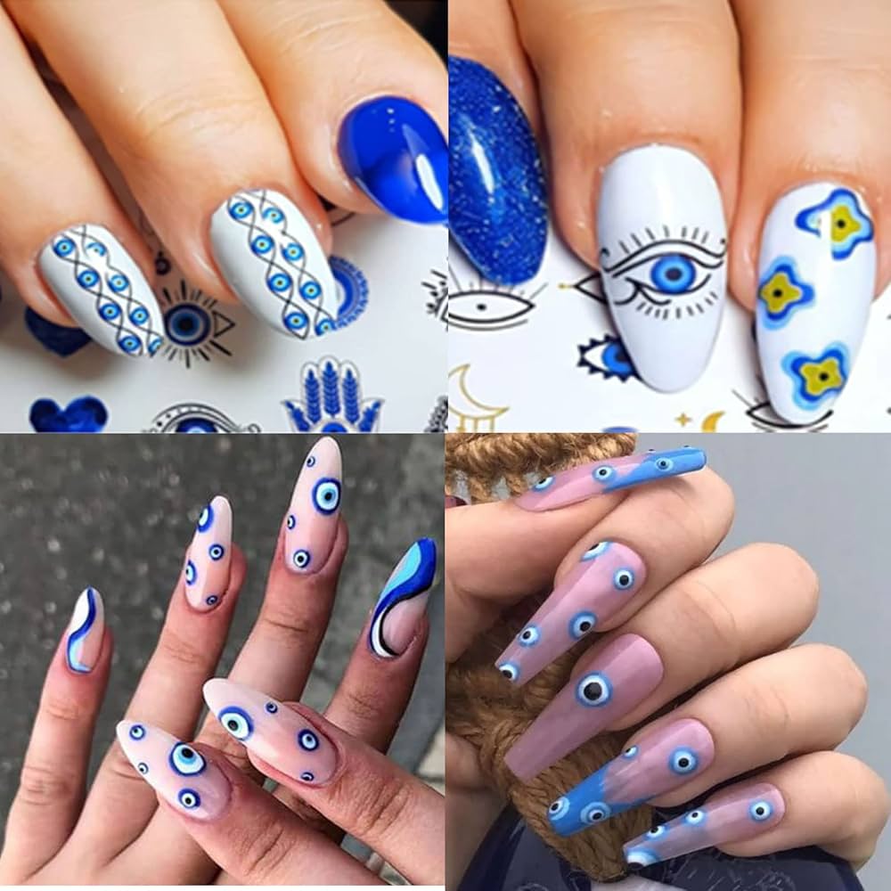 blue evil eye nail art