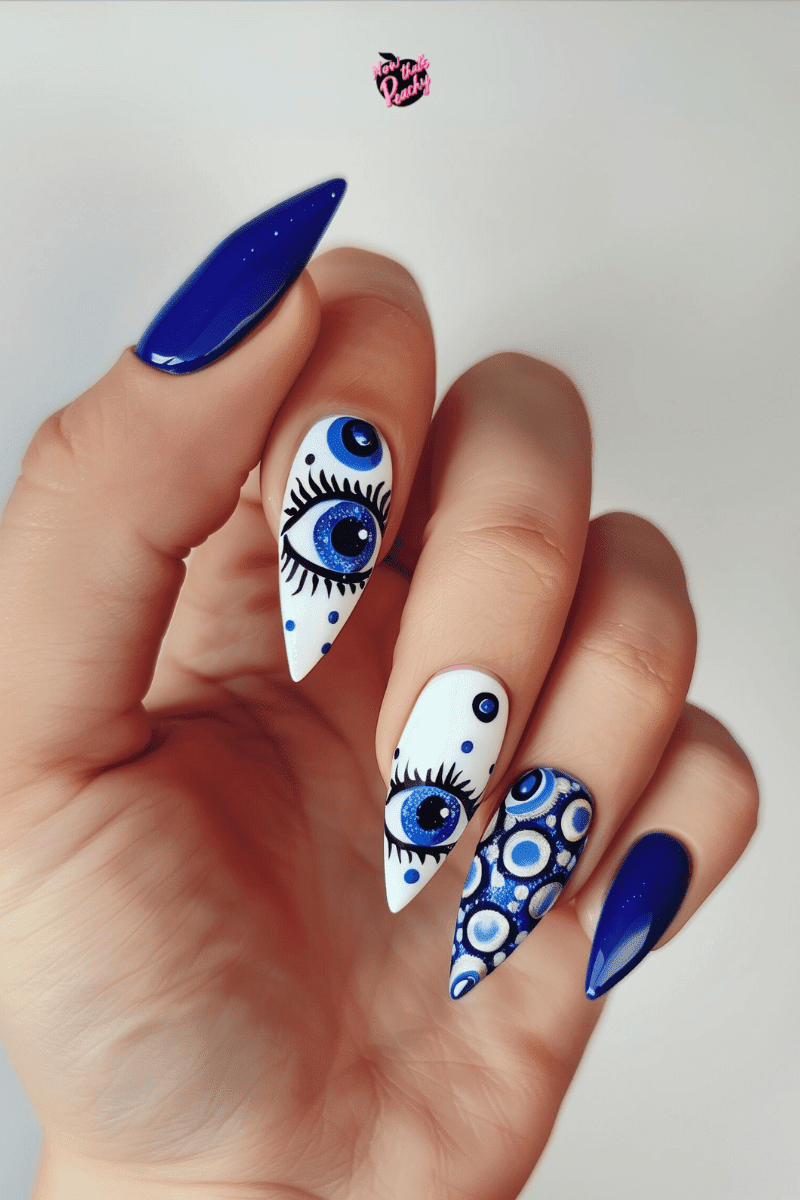blue evil eye nail art