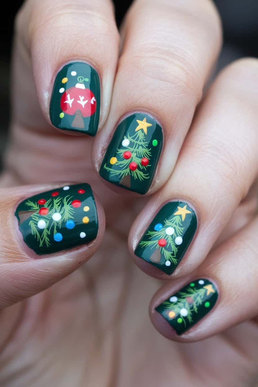 Christmas tree nail art