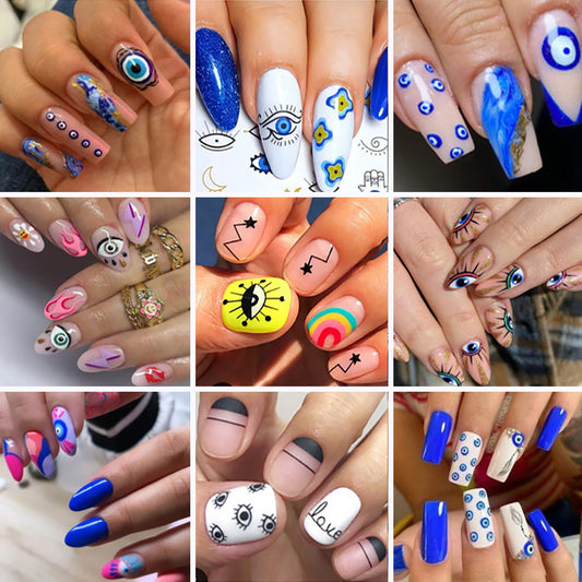 blue evil eye nail art