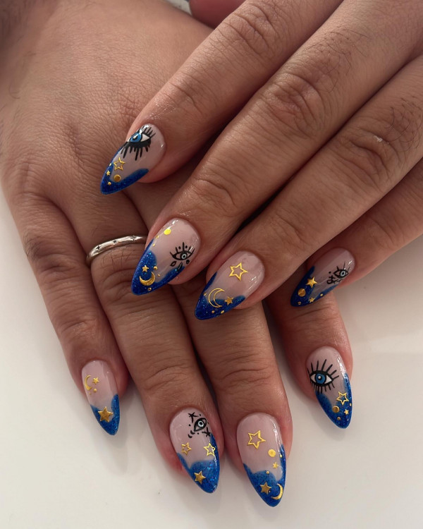 blue evil eye nail art
