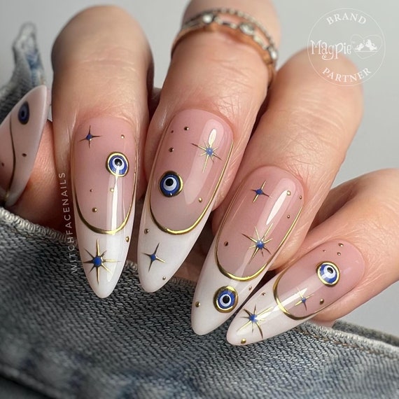 blue evil eye nail art