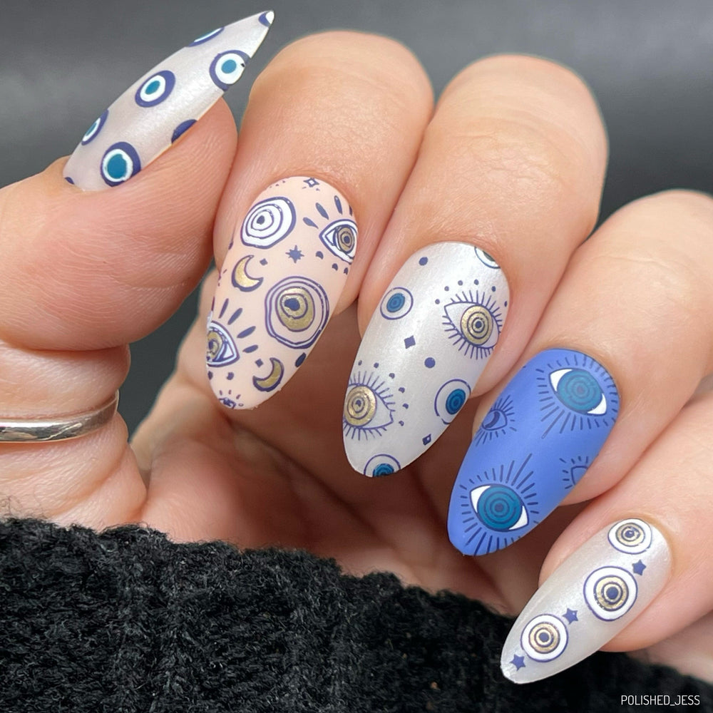 blue evil eye nail art