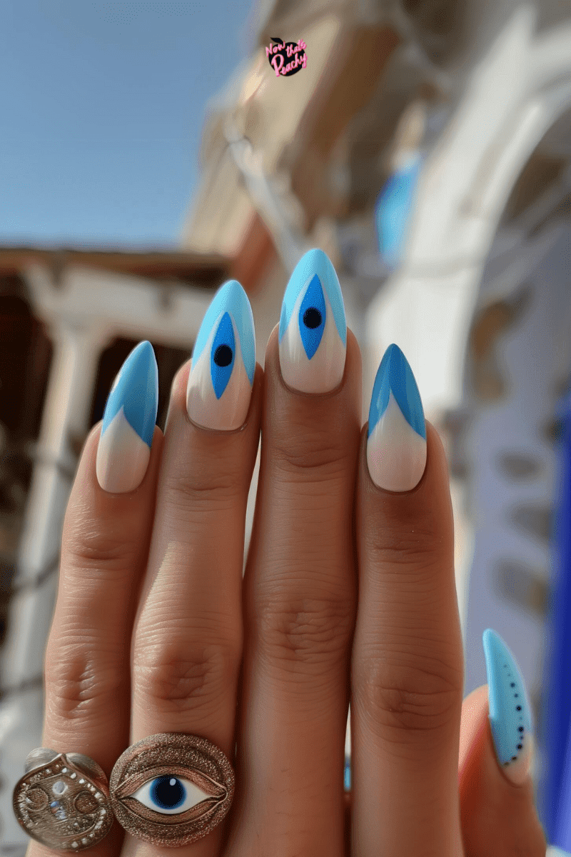 blue evil eye nail art