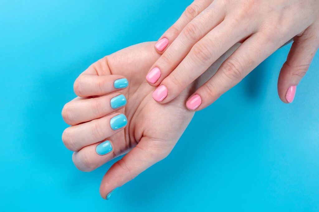 Unha Decorada Azul e Rosa