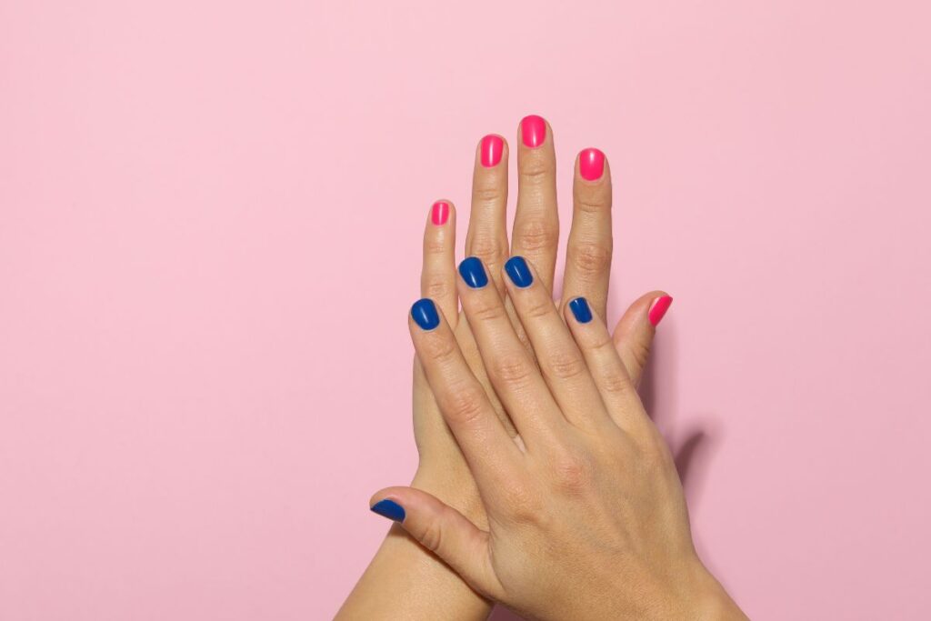 Unha Decorada Azul e Rosa