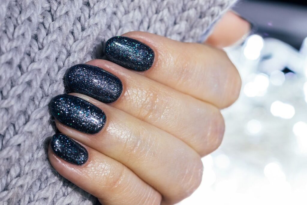 Unha Preta Decorada Com Glitter