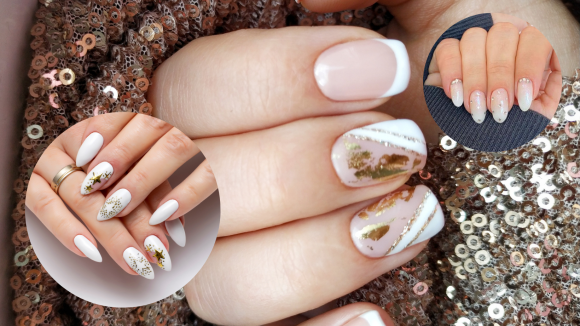 Unha Decorada Branca Com Glitter
