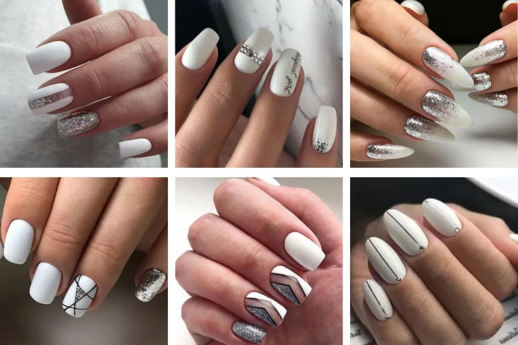 Unha Decorada Branca Com Glitter