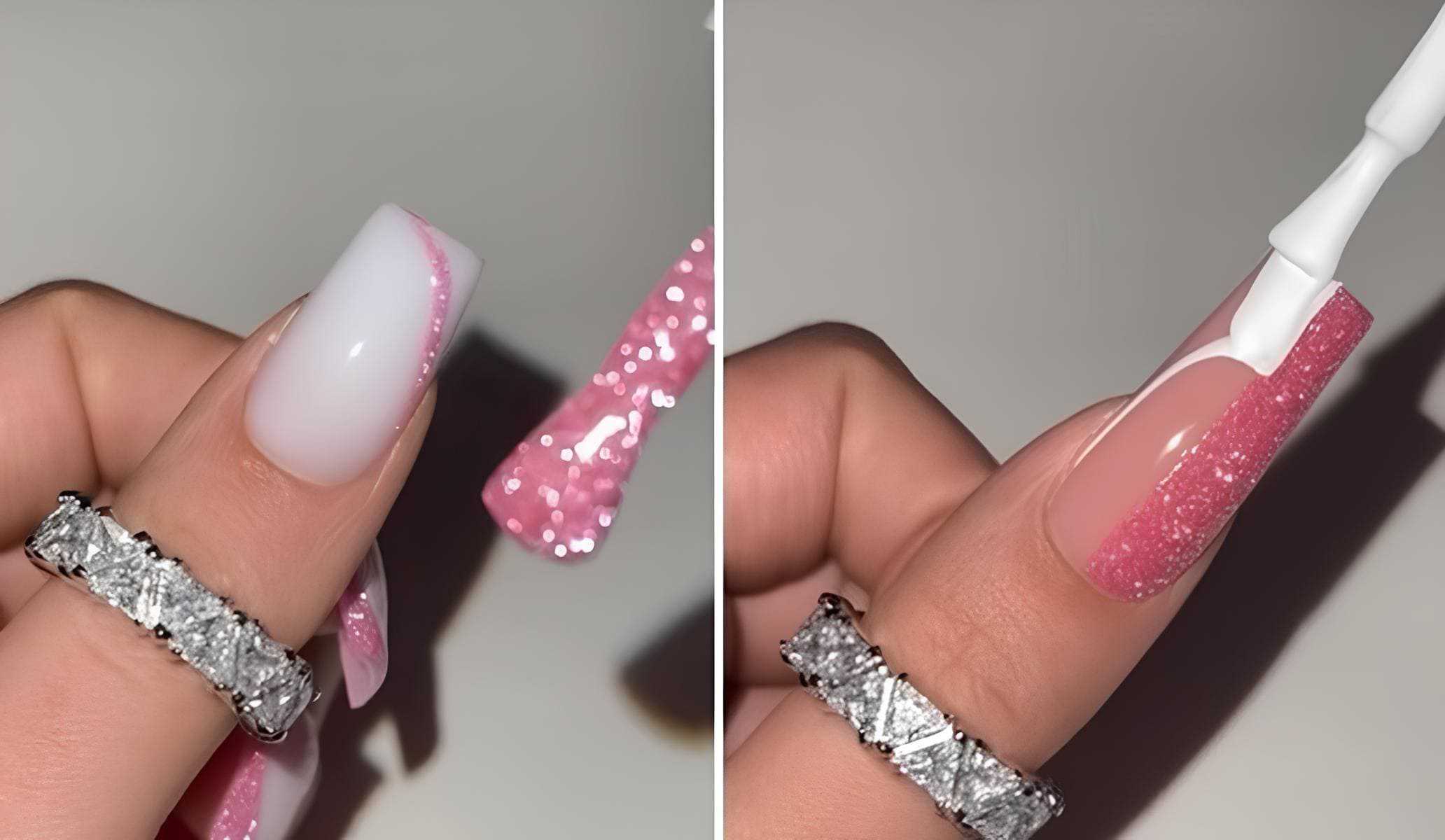Unha Decorada Branca Com Glitter
