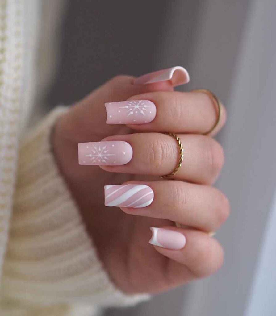 Unha Decorada Branco E Rosa