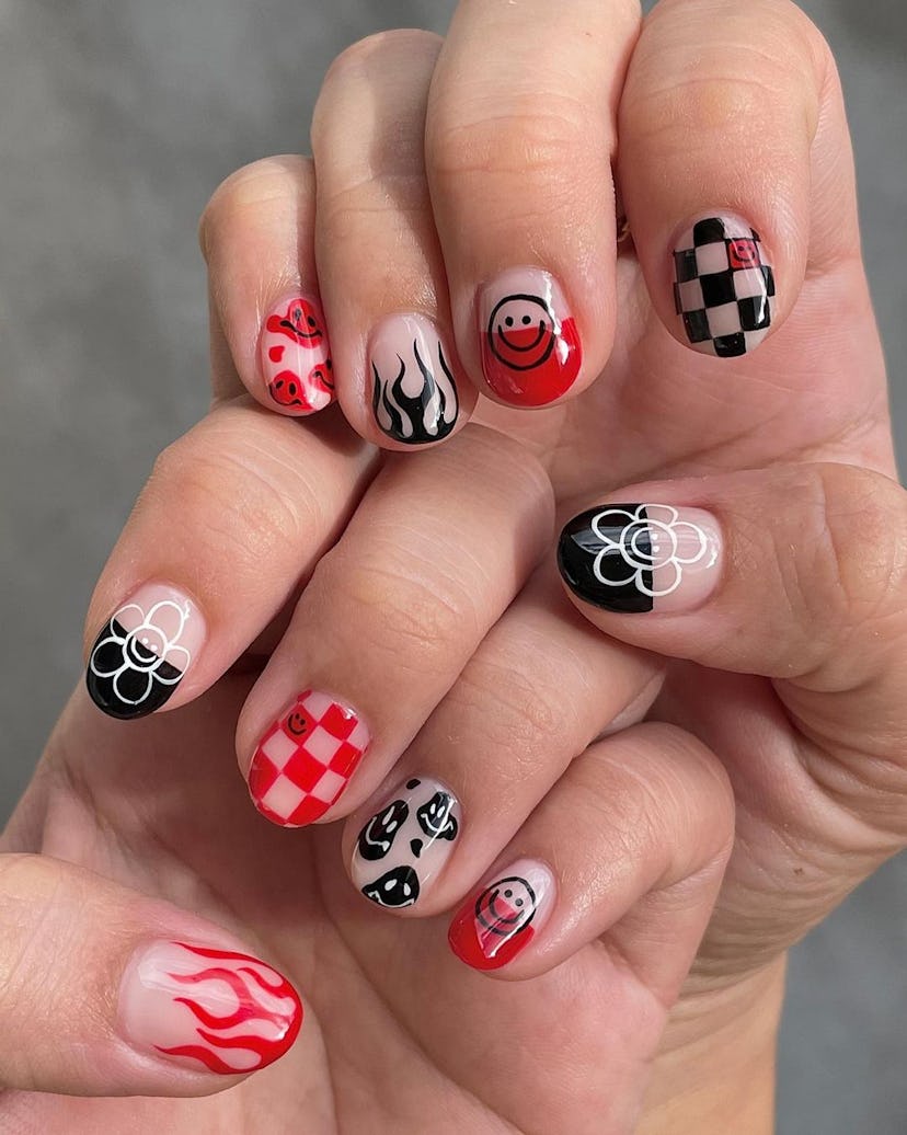 Red Checkered Nail Art