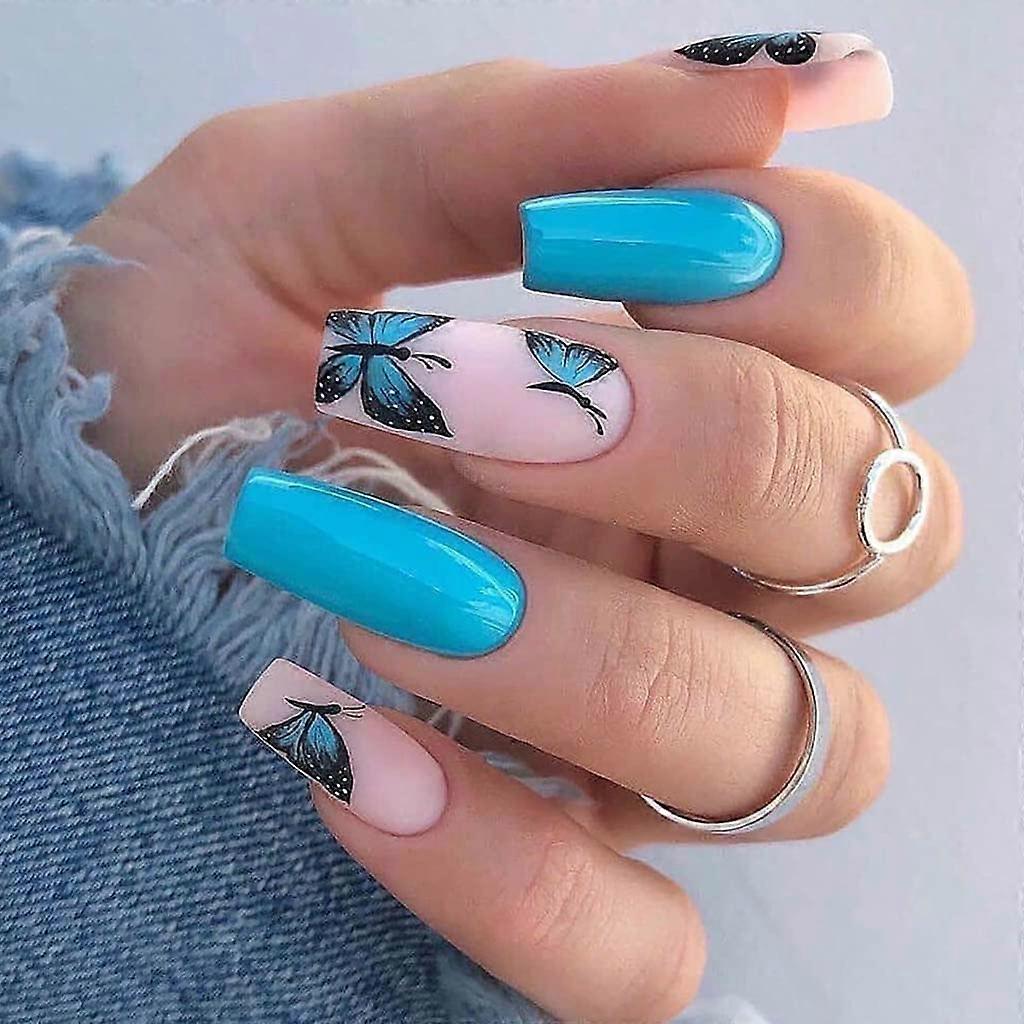 blue butterfly nail art