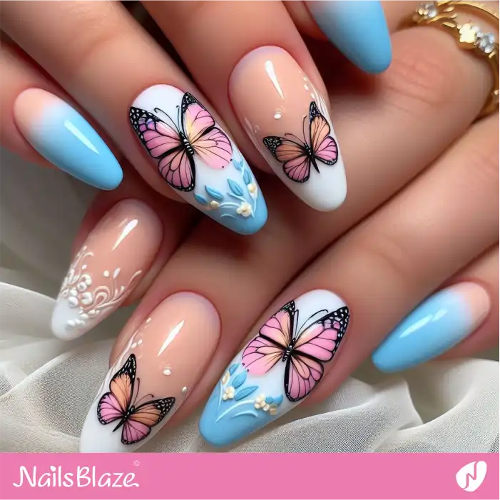 blue butterfly nail art