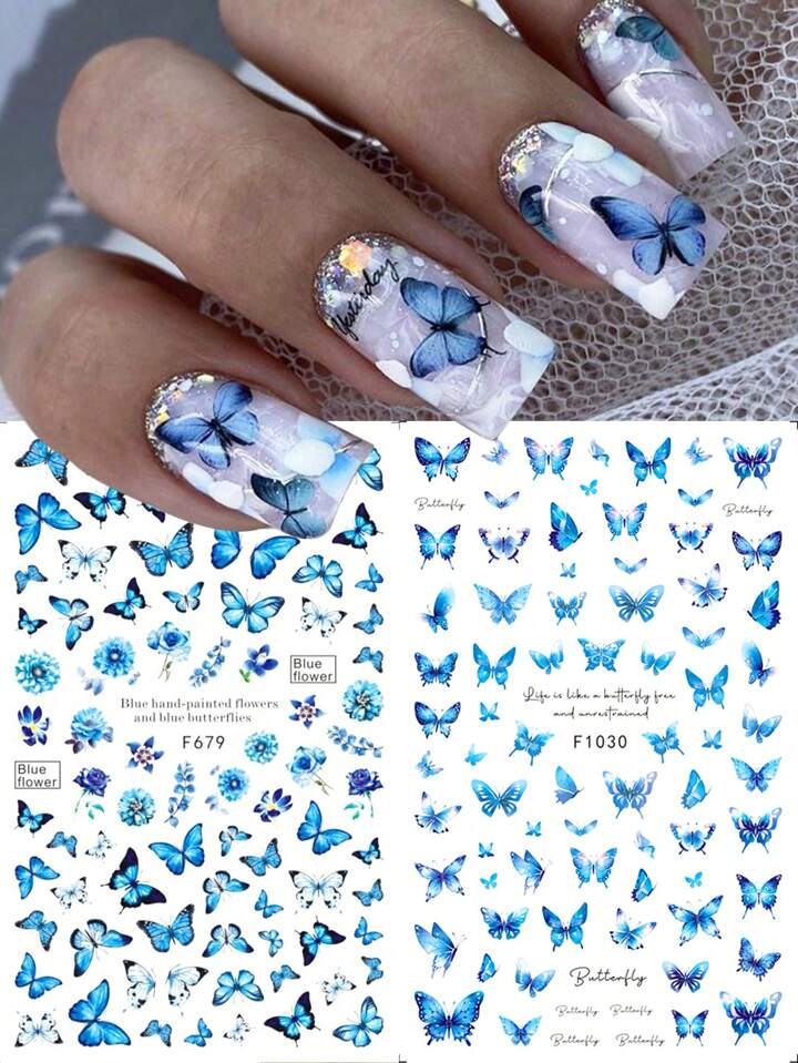 blue butterfly nail art