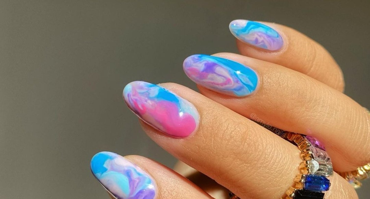 blue and pink nail art