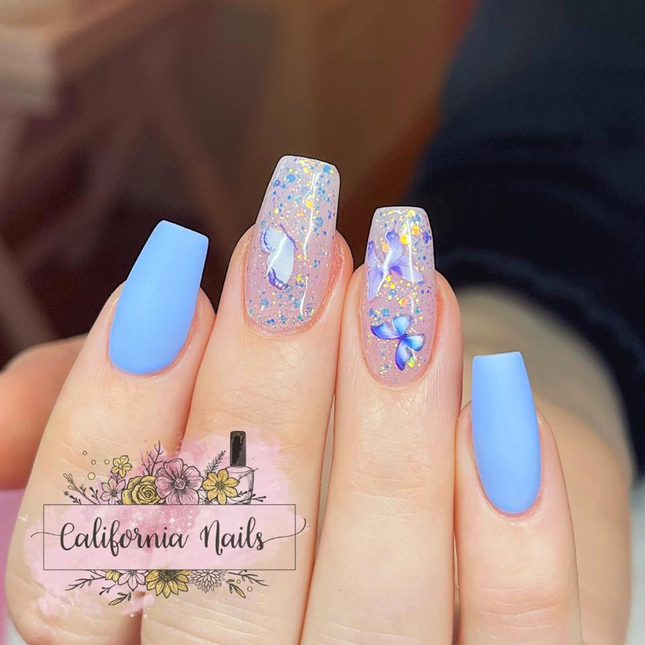 blue butterfly nail art