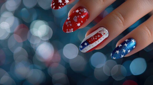 blue and red nail art