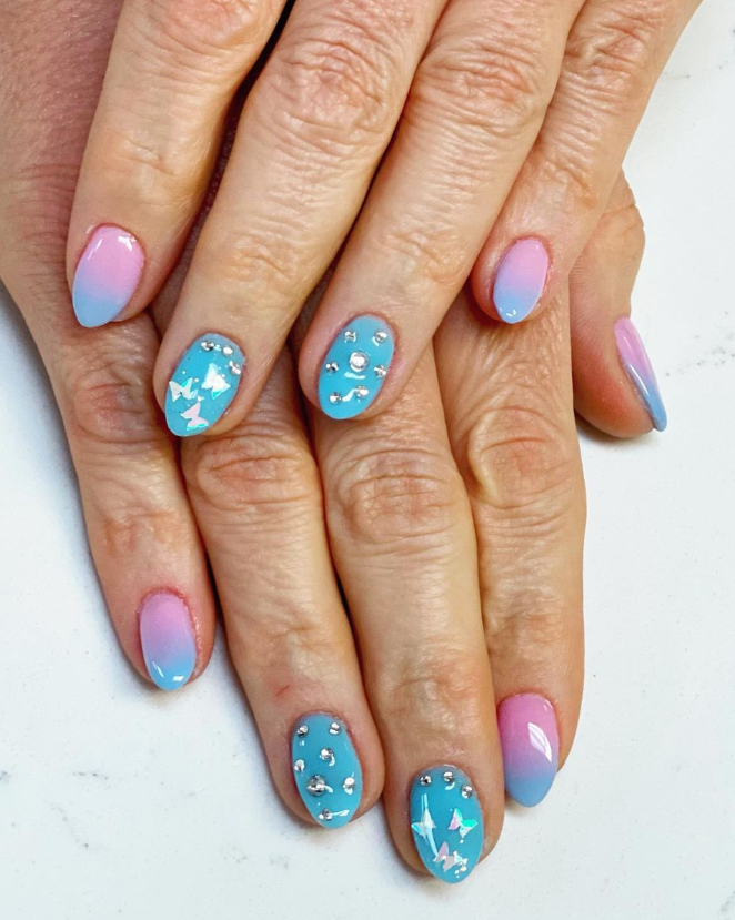 blue and pink nail art