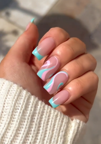 blue and pink nail art