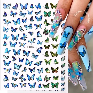 unha decorada com borboleta azul