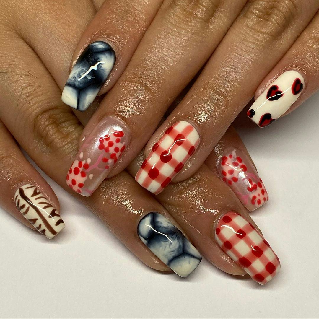 Red Checkered Nail Art