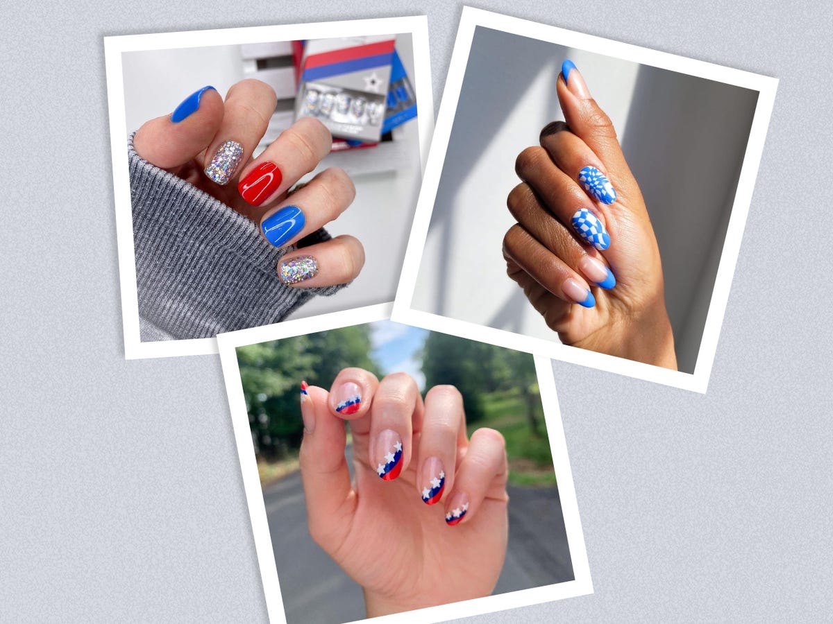 blue and red nail art