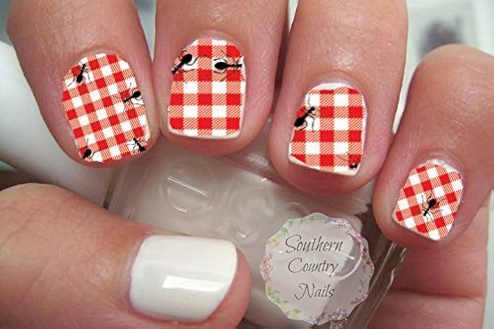 Red Checkered Nail Art