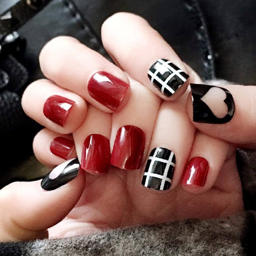 Red Checkered Nail Art