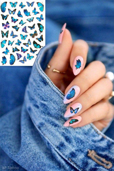 blue butterfly nail art