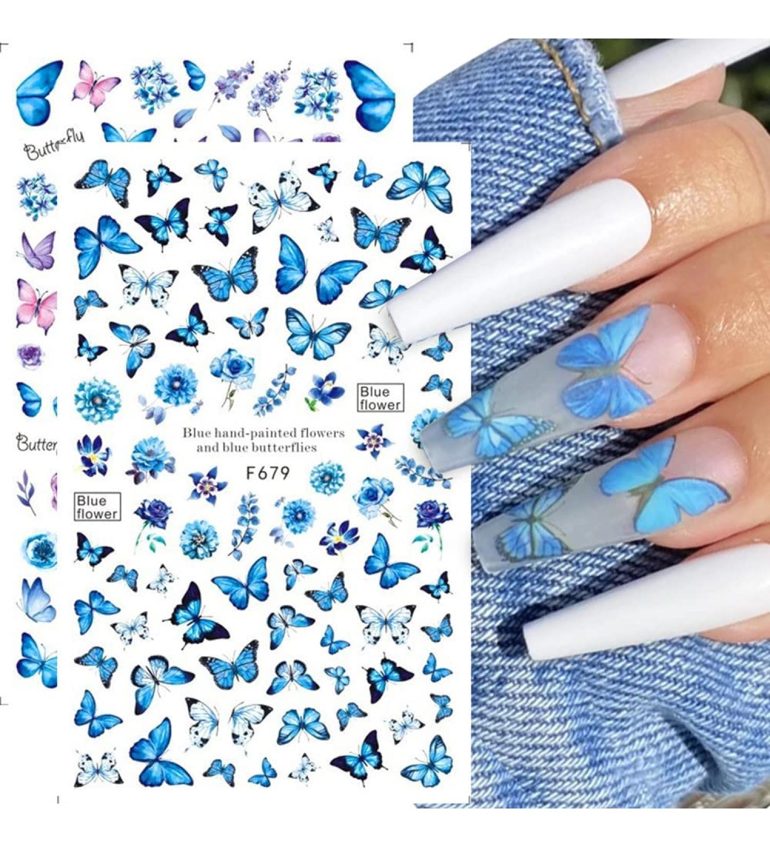 blue butterfly nail art