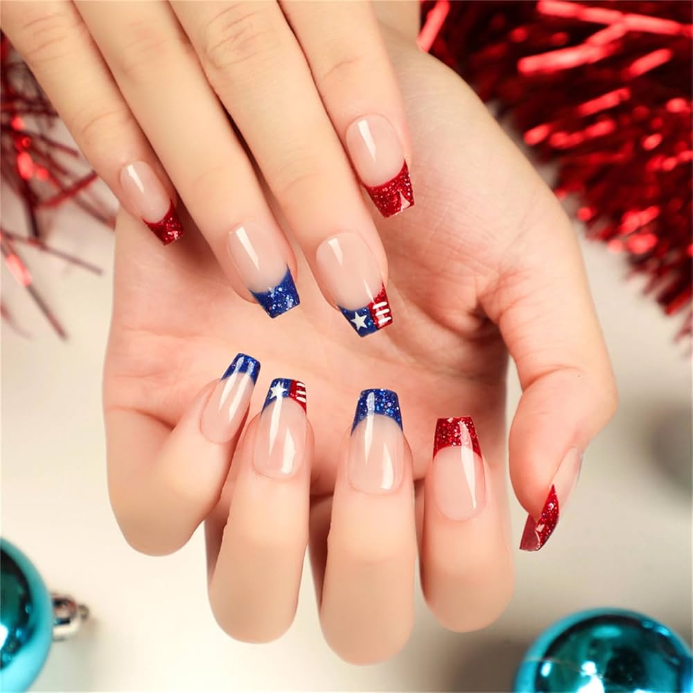 blue and red nail art