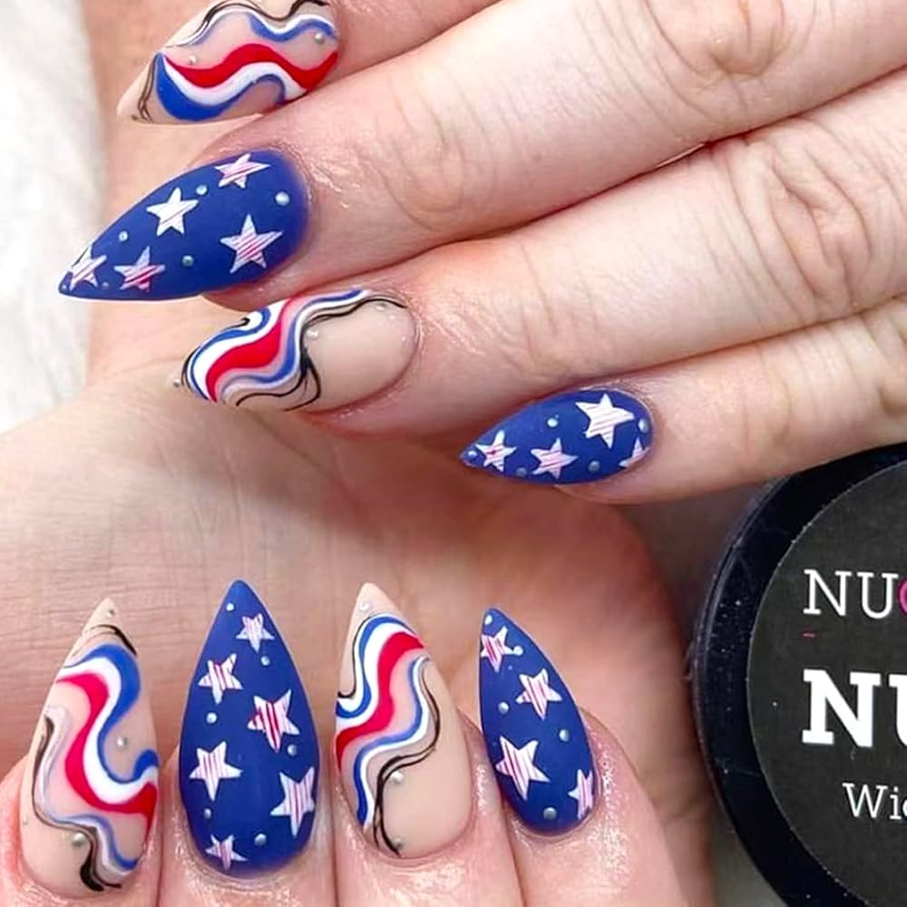 blue and red nail art