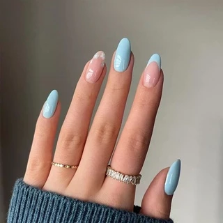 unha decorada azul e rosa