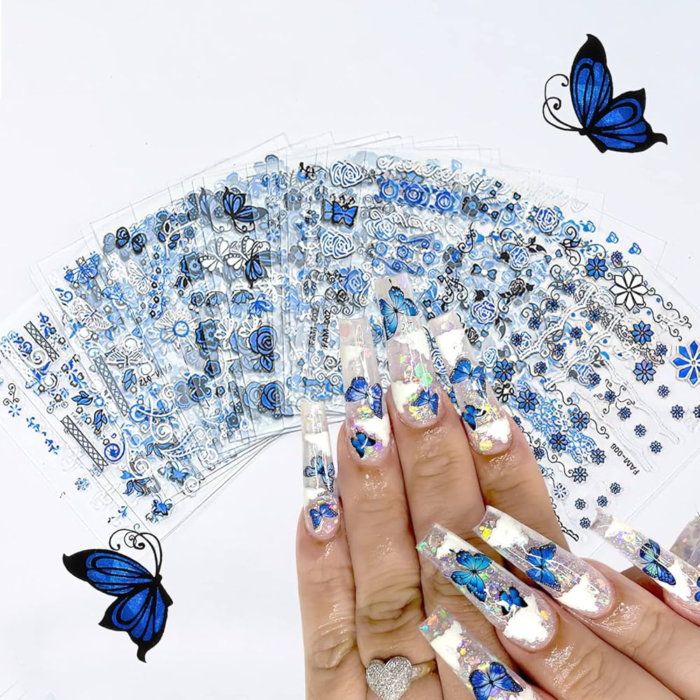 blue butterfly nail art