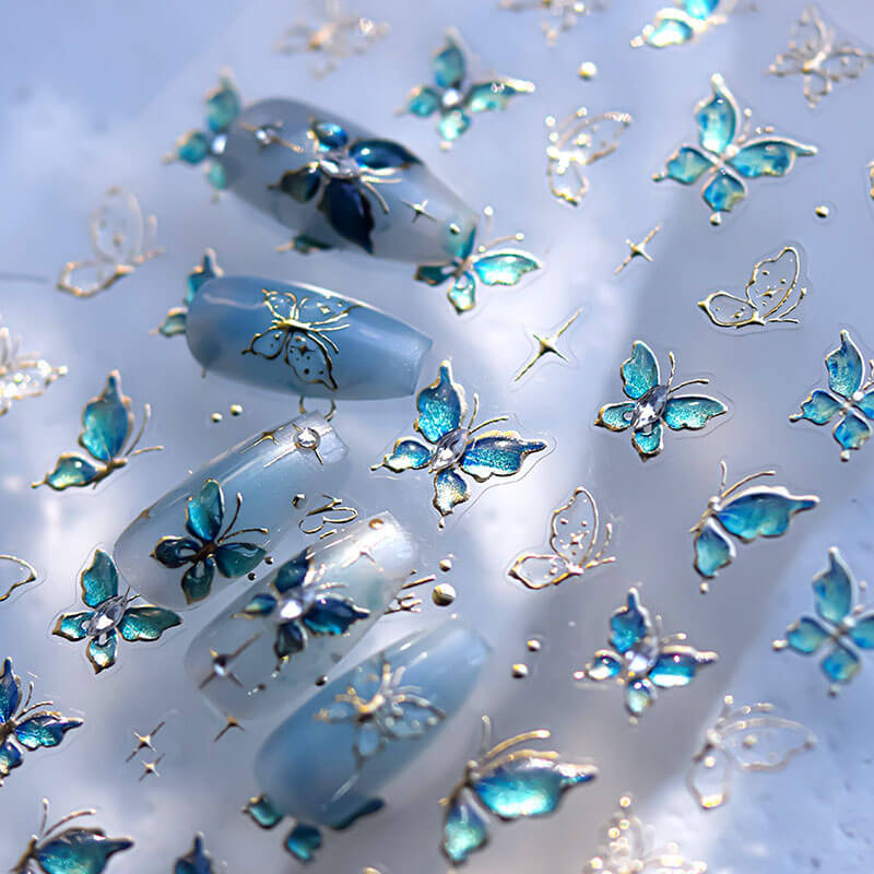 blue butterfly nail art