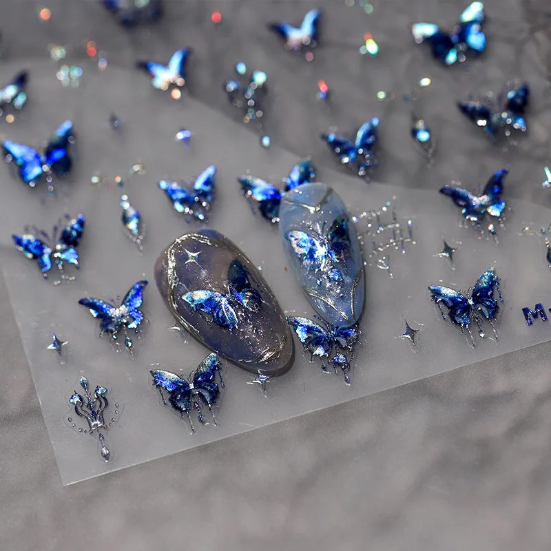 blue butterfly nail art