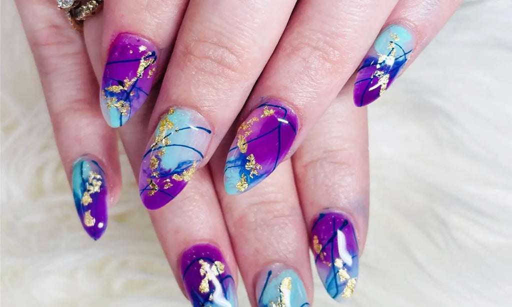 blue and pink nail art