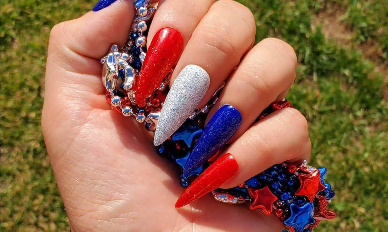 blue and red nail art