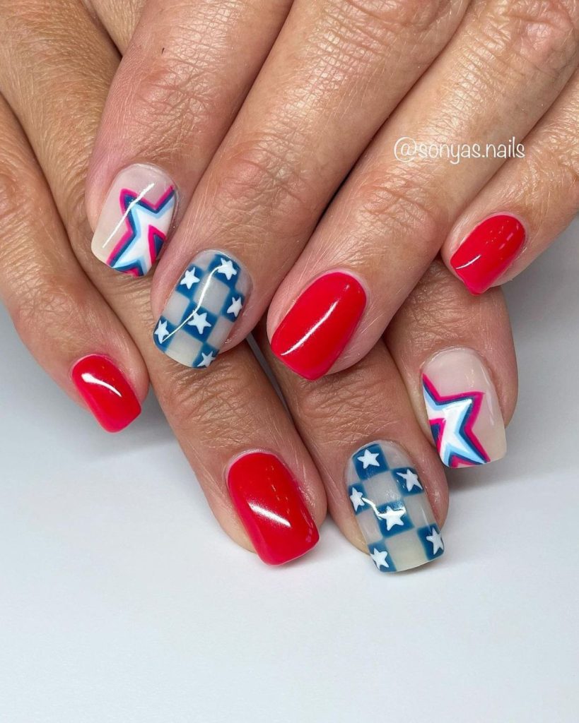blue and red nail art