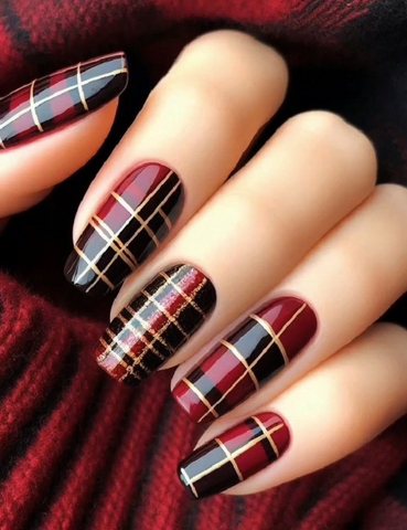 Red Checkered Nail Art