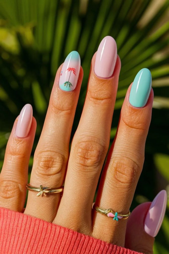blue and pink nail art